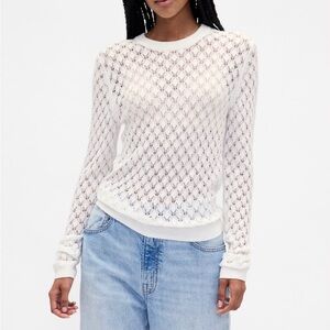 NEW-GAP White Open-Knit Long Sleeve Sweater